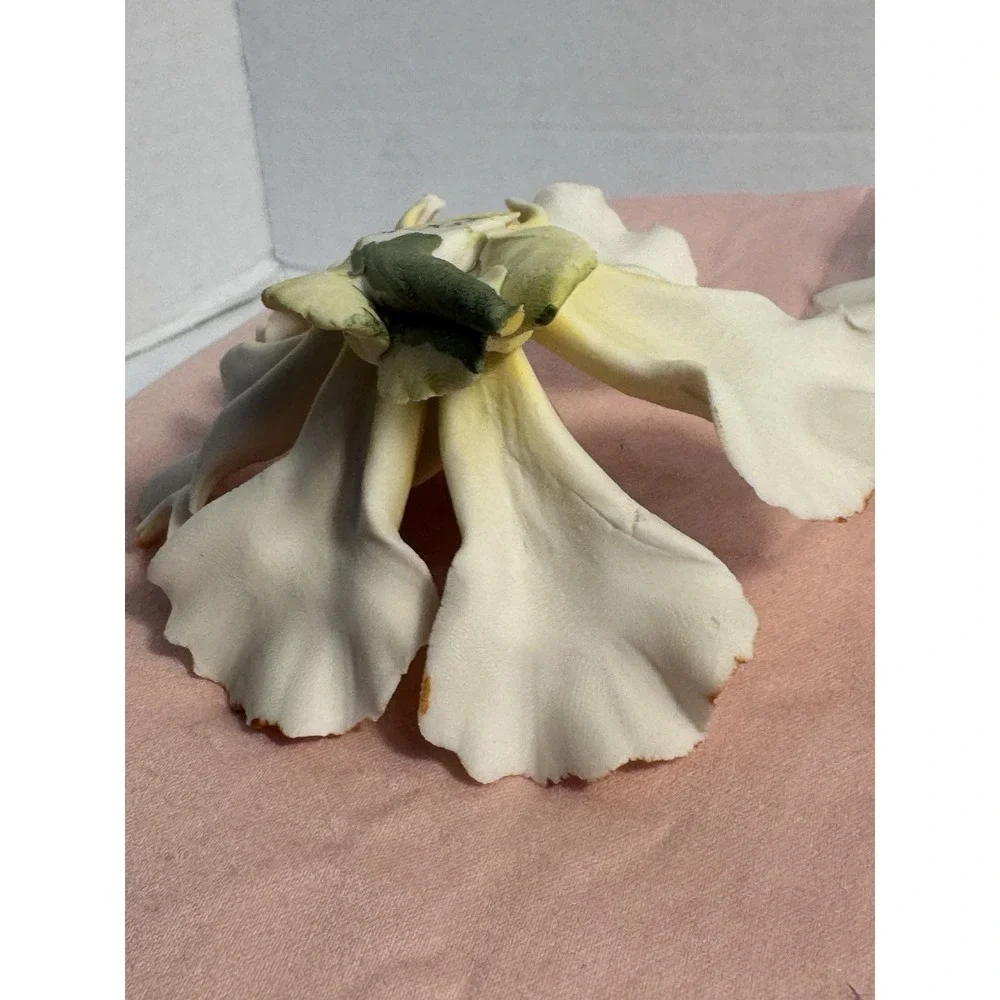 2 Vintage Capodimonte Porcelain Orchid Flower Delicate Bisque Yellow & White